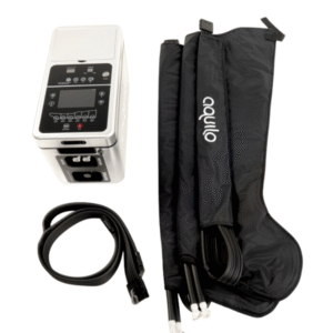 Sistema completo Aquilo CCT1500: unidad de control, manguera y botas de compresión con logo Aquilo