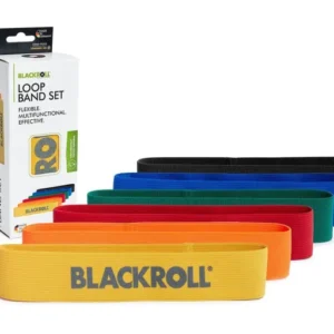 Set Blackroll Loop Band x6 con su empaque — 6 bandas de amarilla a negra mostrando los 6 niveles de resistencia