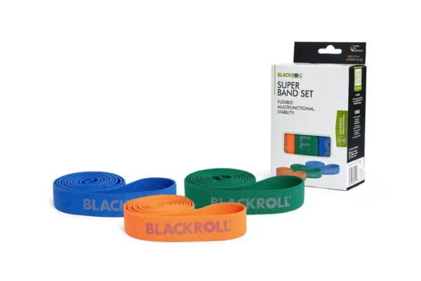 24118766141615 Set Blackroll Super Band con su empaque — 3 bandas naranja, verde y azul visibles