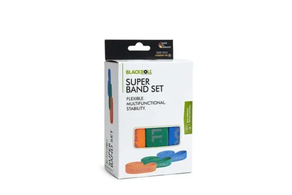 Empaque del set Blackroll Super Band Set, 3 bandas elásticas