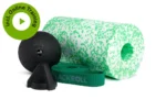 Kit Blackroll Back Box con rodillo Med verde/blanco, Ball 12 negra y Trigger, con ícono superpuesto de acceso a entrenamiento online (Incl. Online Training)