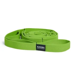Blackroll Multi-Band verde enrollada mostrando sus múltiples lazos cosidos y la etiqueta BLACKROLL