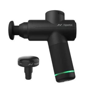 Hypervolt Go 2 de Hyperice en negro junto a un cabezal de repuesto
