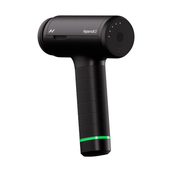 Hypervolt 3 vista trasera mostrando dial de velocidad, botón de encendido e indicadores LED