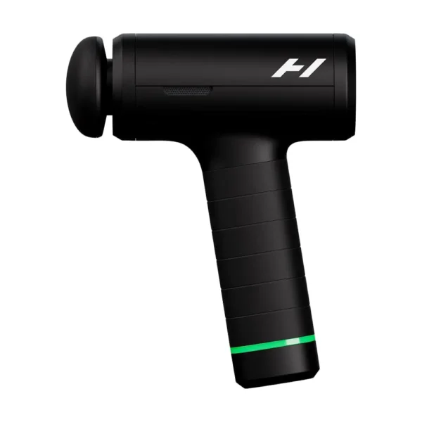 Hypervolt 3 Pro vista lateral completa mostrando dial de velocidad y luz LED verde de batería